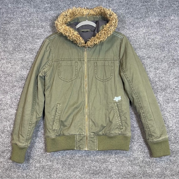 Fox Women’s Junior Large Green Military Style Faux Fur Hooded Jacket - Picture 1 of 14